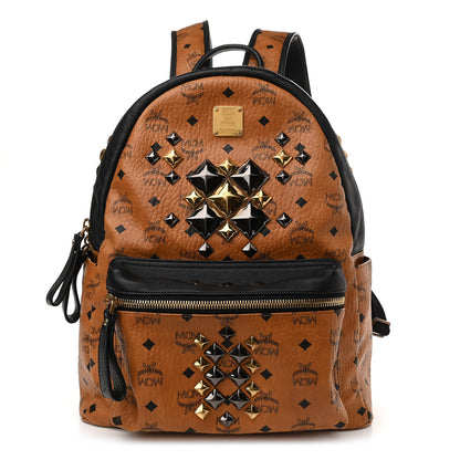 MCM Visetos Studded Colorblock Medium Stark Brock Backpack Cognac Black 1 of 15