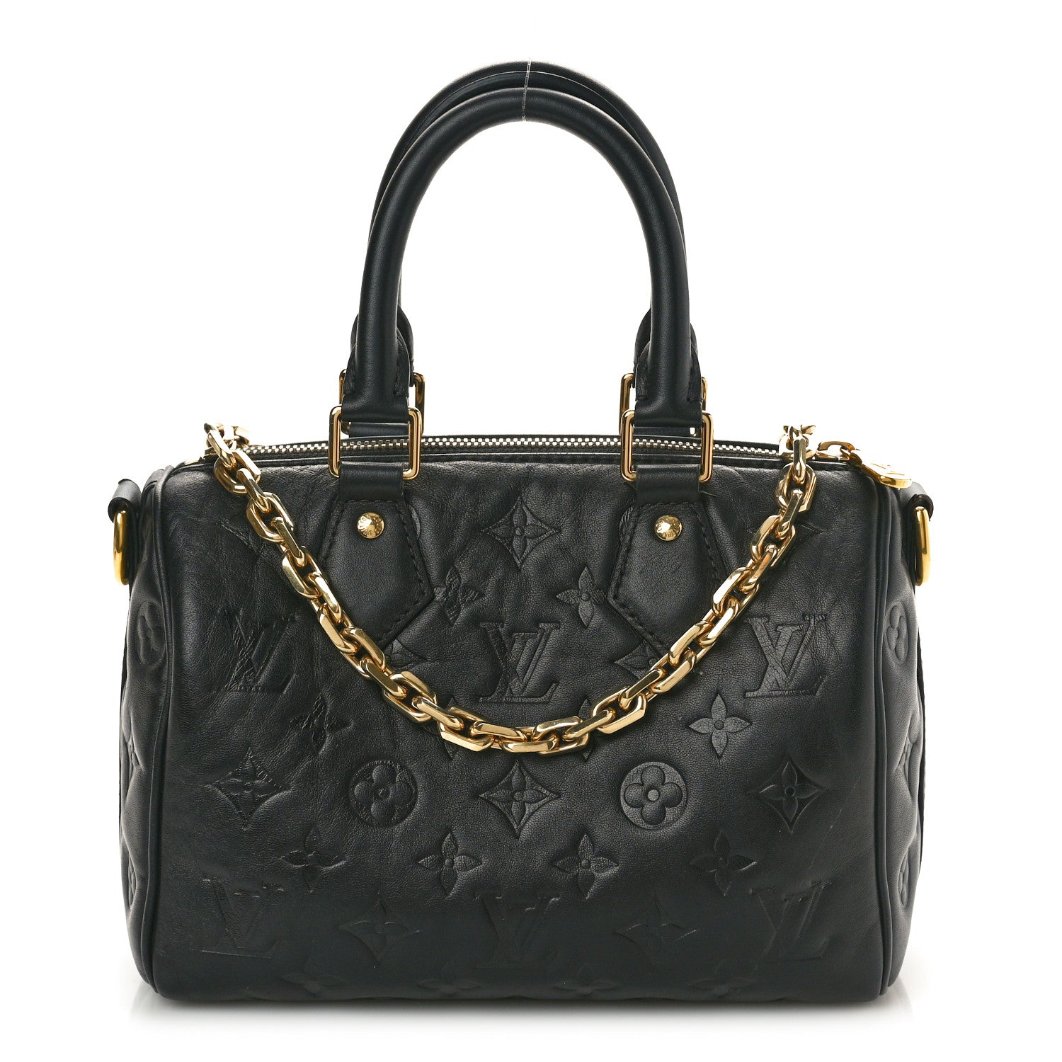 Louis Vuitton Lambskin Embossed Monogram Speedy 22 Bandouliere Black 1 of 12