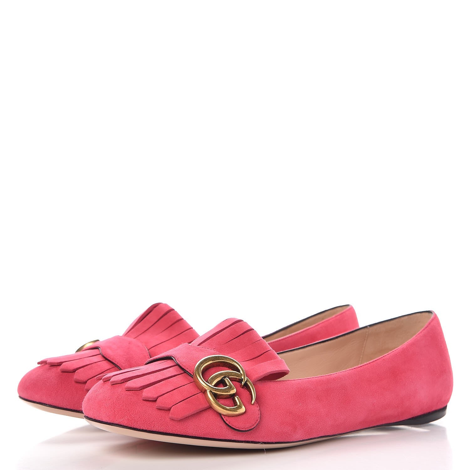 Gucci Kid Scamosciato GG Marmont Fringe Flats 39.5 Hot Pink 3 of 9