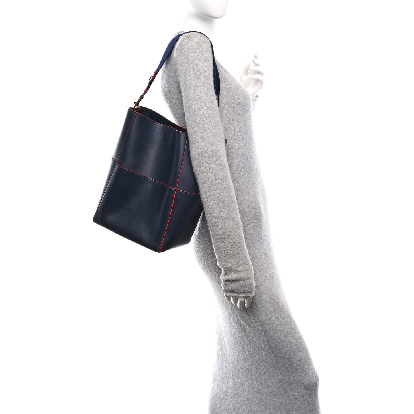 Supersoft Calfskin Sangle Bucket Bag Navy