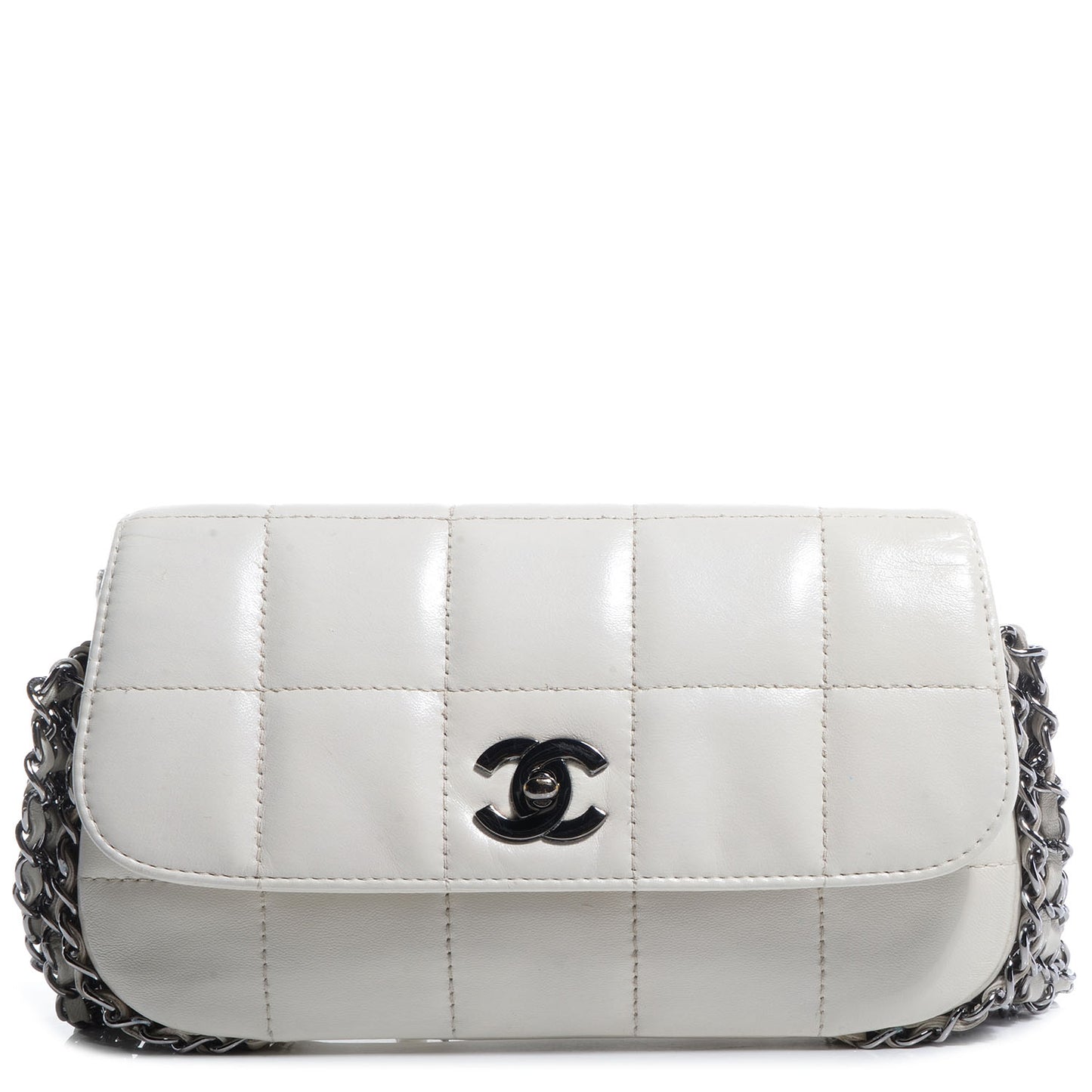 Lambskin Chocolate Bar 5 Chain Flap White