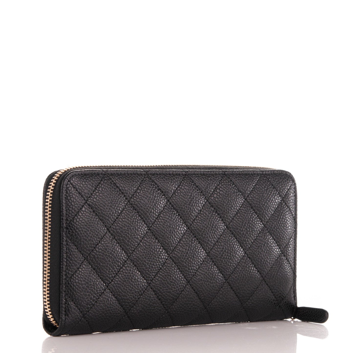 Caviar Quilted Large Gusset Zip Around Wallet Black