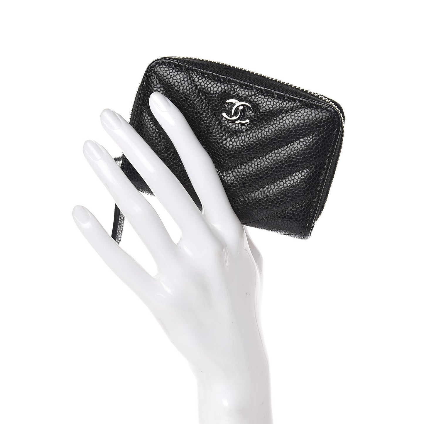 Caviar Chevron Quilted Zip Coin Purse Black