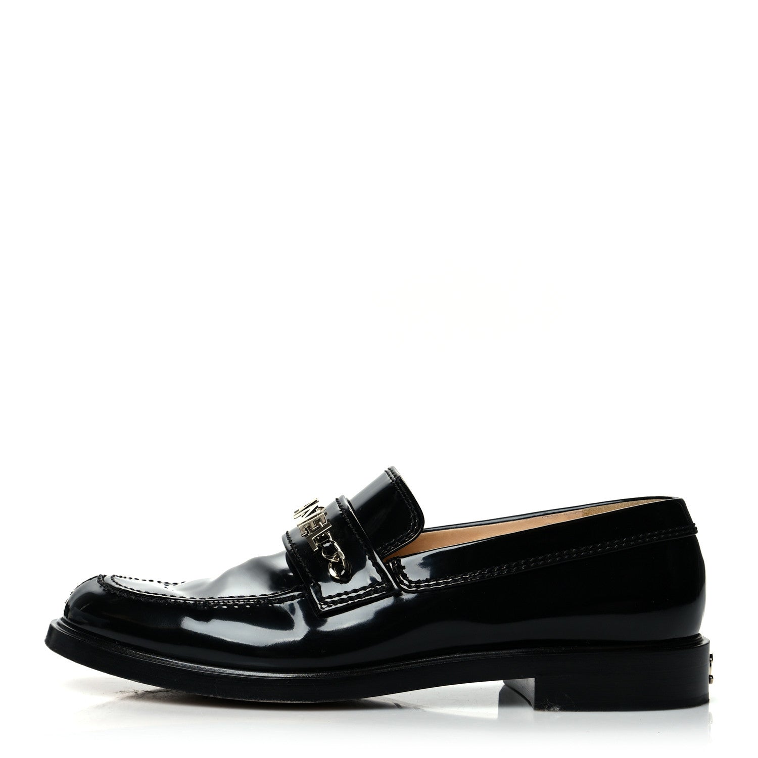 Chanel Shiny Calfskin Logo Loafers 40.5 Black 1 of 11