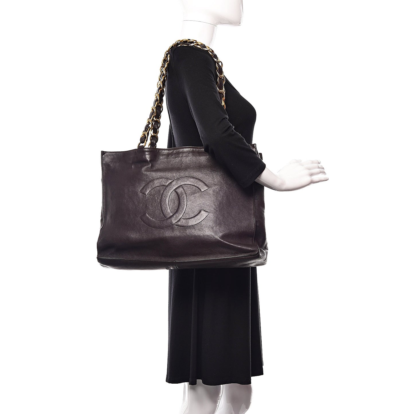 Lambskin CC Tote Dark Brown