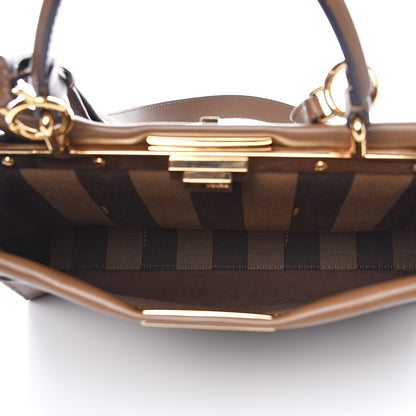 Fendi Vitello Seta Fabric Jacquard Pequin Medium Peekaboo Iconic Satchel Foresta Tobacco 6 of 11