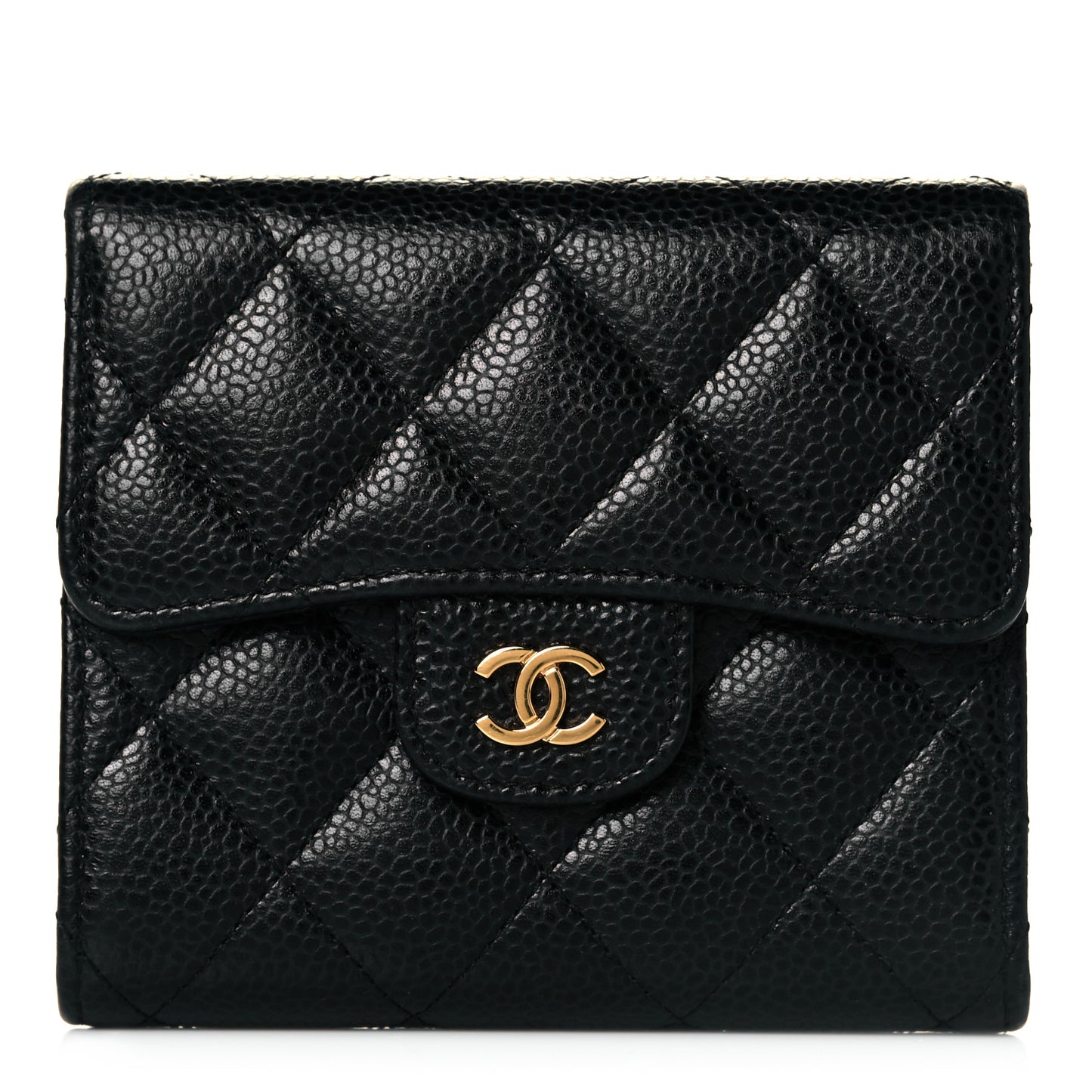 Caviar Quilted Compact Flap Wallet Black
