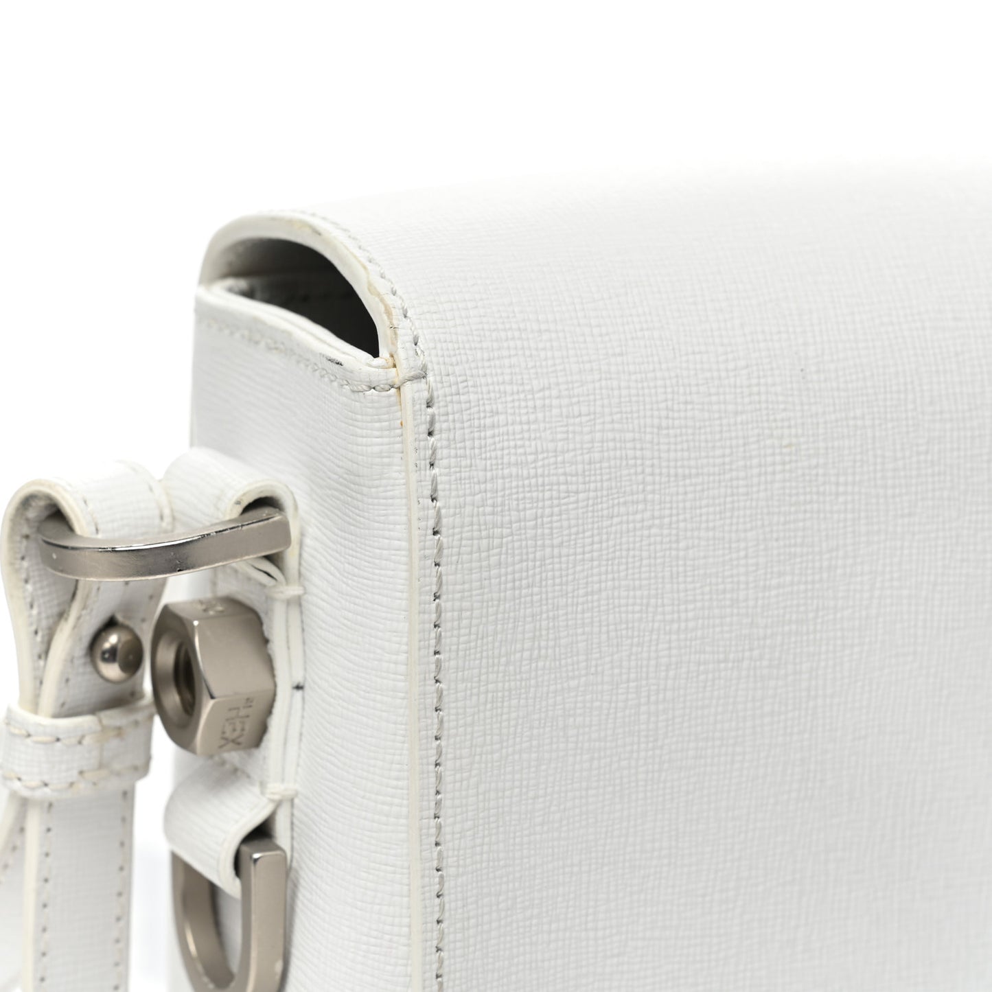Saffiano Striped Diag Binder Flap Bag White Black
