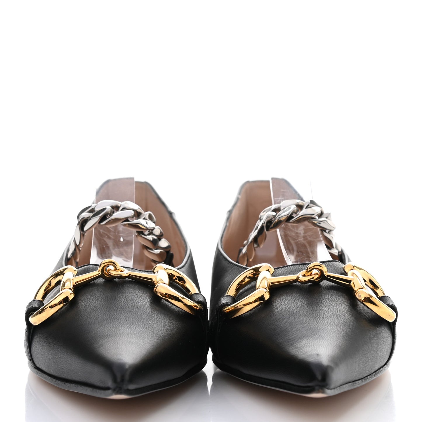 Nappa Deva Horsebit Chain Embellished Flats 39.5 Black