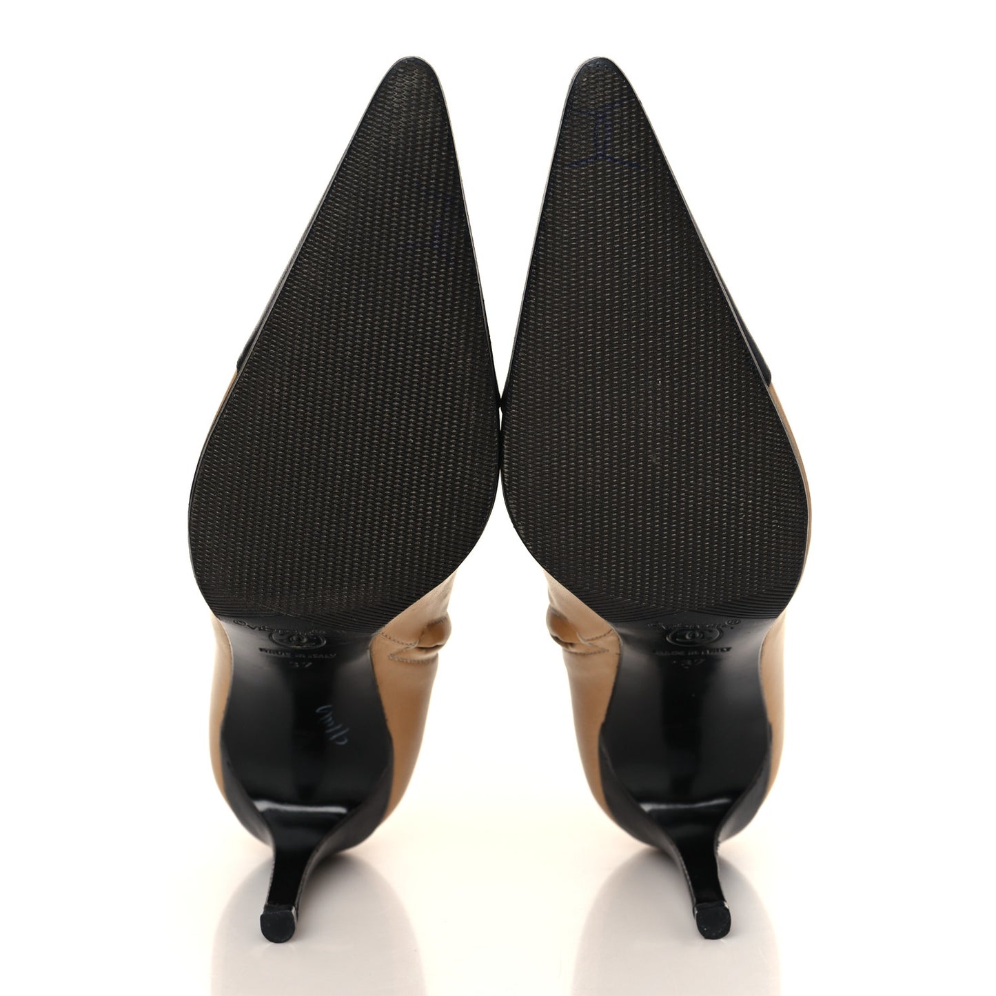 Lambskin Cap Toe Short Ankle Boots 37 Beige Black