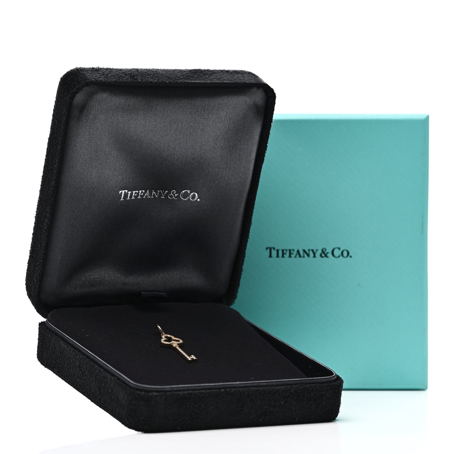 Tiffany 18K Yellow Gold Diamond Mini Open Trefoil Key Pendant 5 of 5