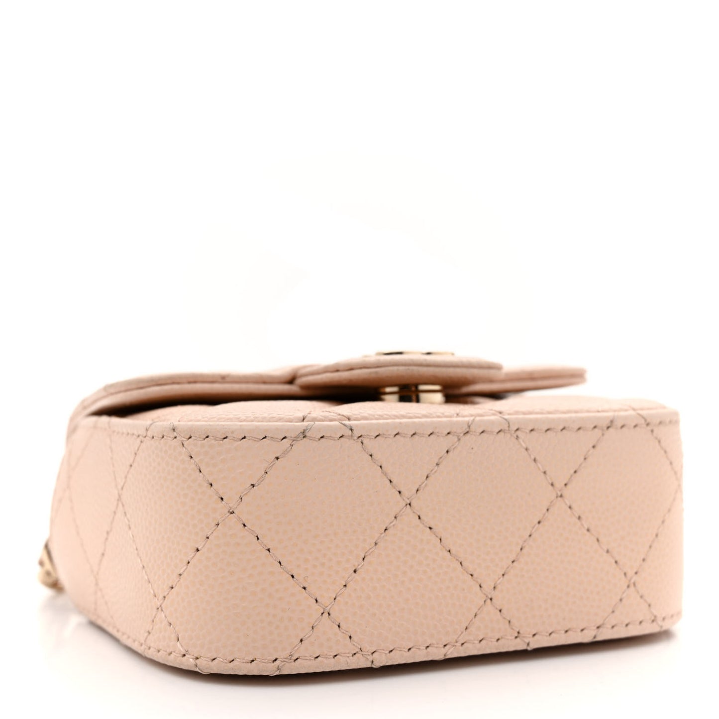 Caviar Quilted Mini Clutch With Chain Light Beige