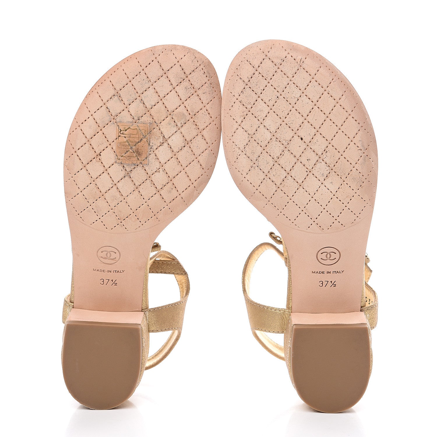 Chanel Metallic Lambskin Chain CC Logo Thong Sandals 37.5 Gold 5 of 9