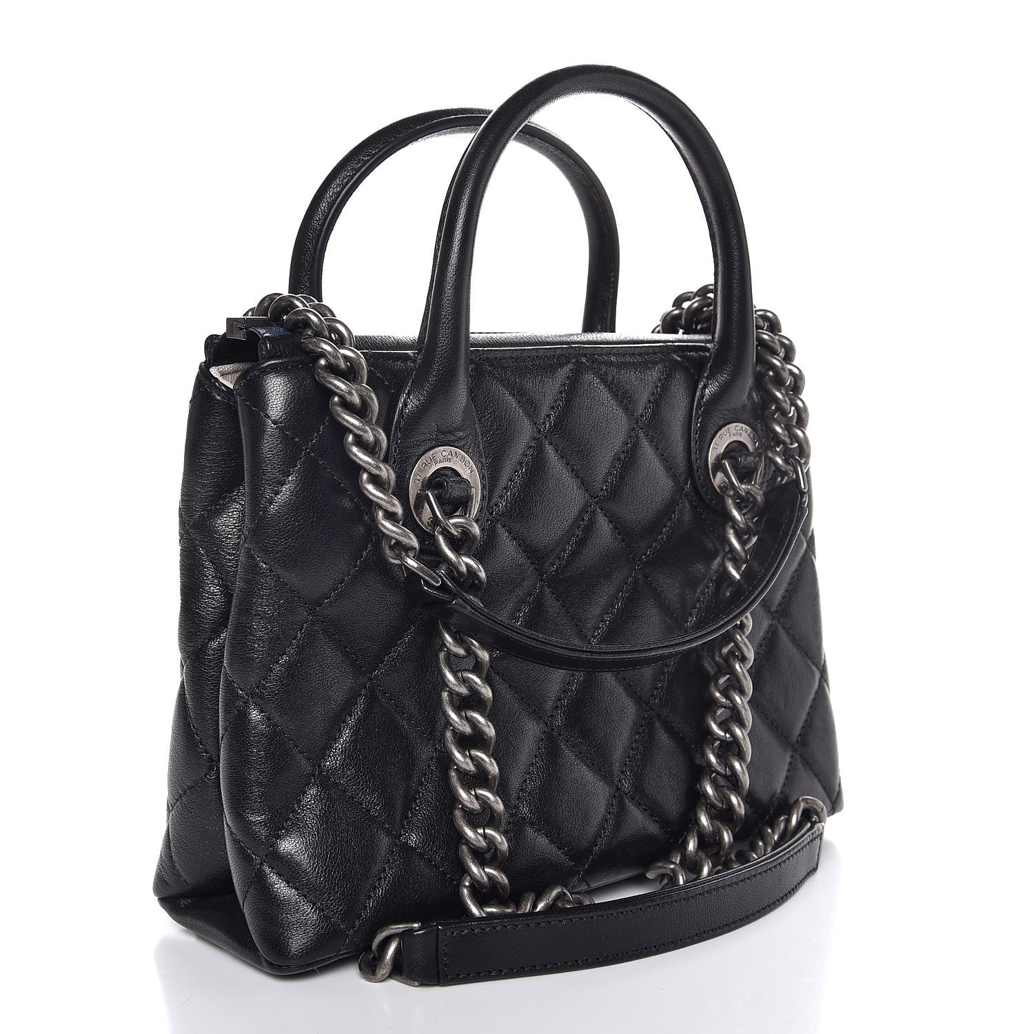 Chanel Shiny Sheepskin Quilted Small Shopping Tote Black 3 of 7