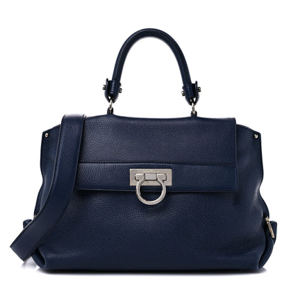 Salvatore Ferragamo Calfskin Medium Sofia Satchel Navy 1 of 15