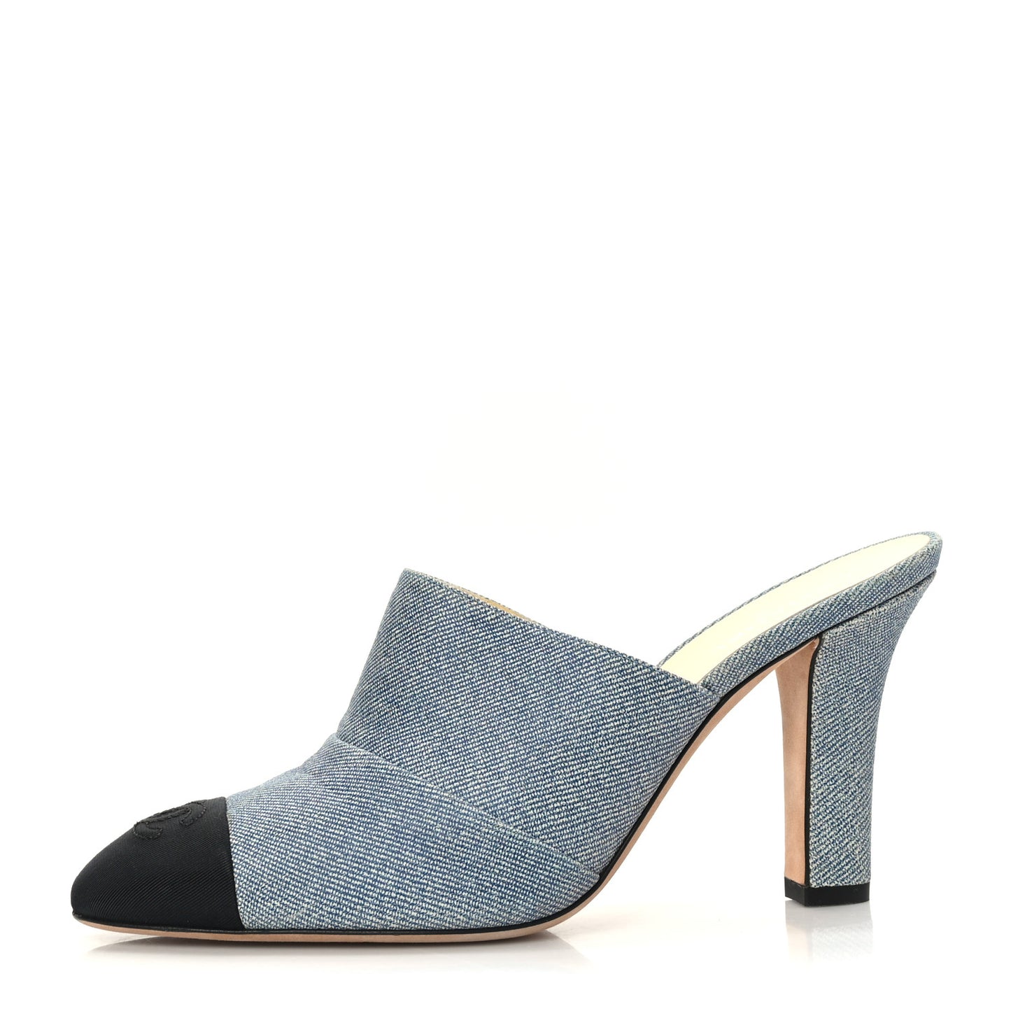 Printed Lambskin Grosgrain Cap Toe CC Mules 38.5 Blue Black
