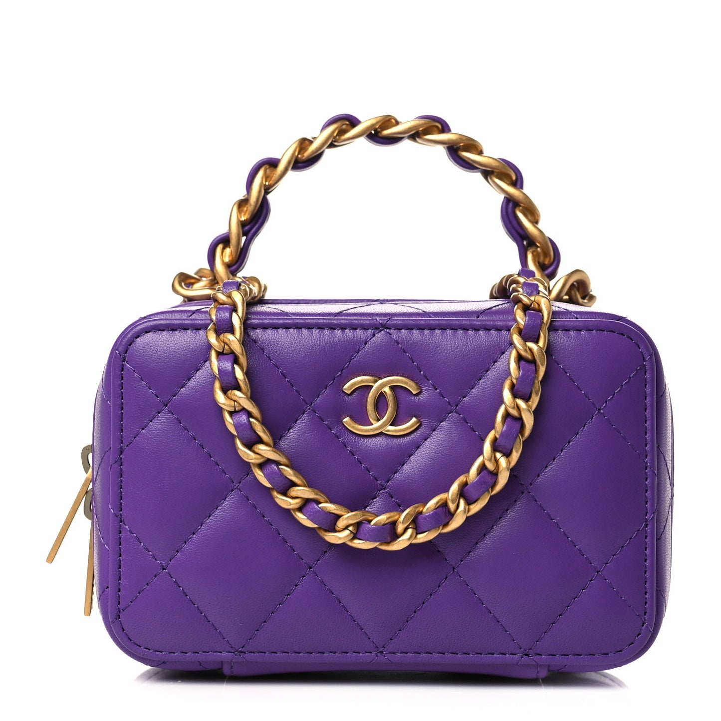 Lambskin Quilted Top Handle Mini Vanity Case Purple