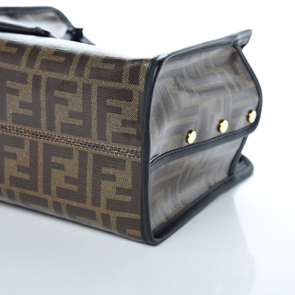 Fendi Glazed Fabric Vitello Century FF 1974 Stamp Patch Mini Peekaboo Defender Cover Mogano Panna Black 12 of 12