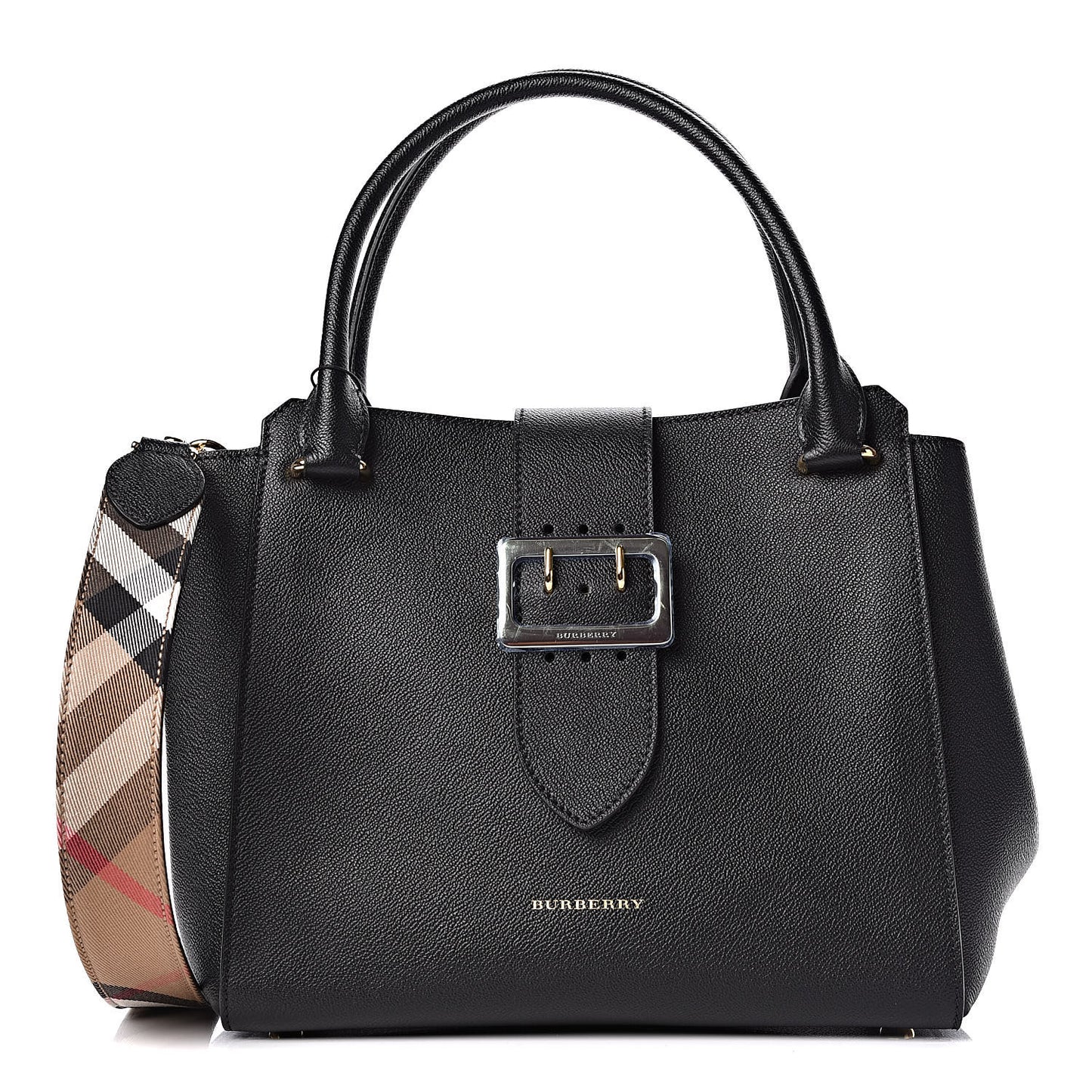 Soft Grain Calfskin Medium Buckle Tote Black