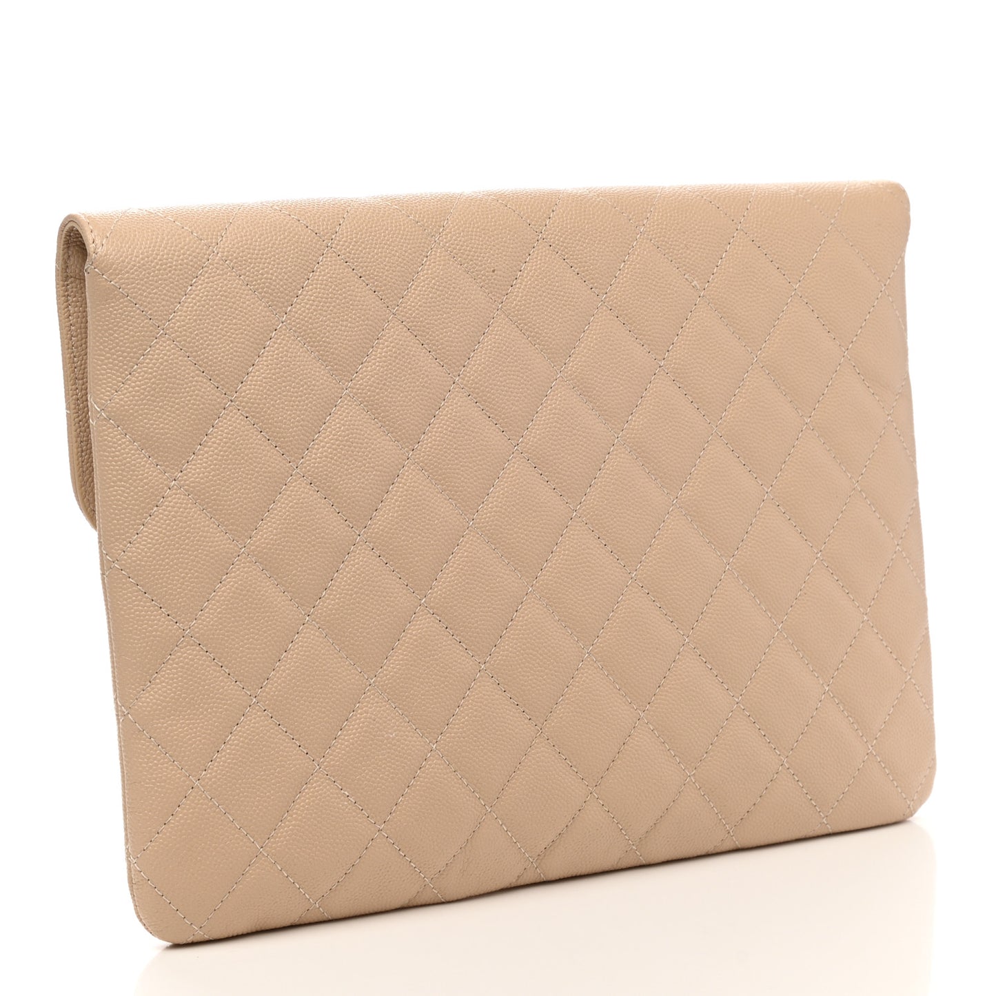 Caviar Quilted Medium Golden Class Pouch Beige