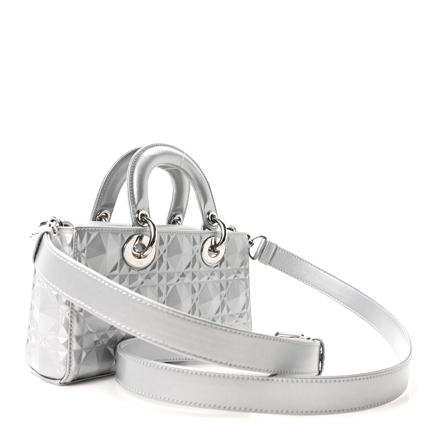 Christian Dior Metallic Calfskin Cannage Diamond Small Lady D-Joy Silver 3 of 10