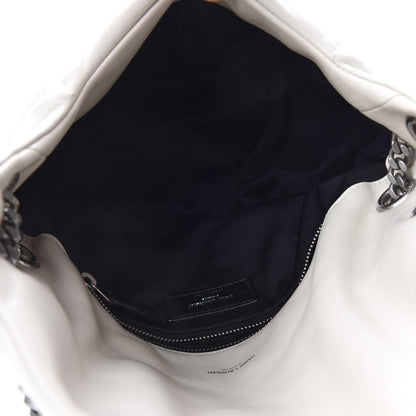 Saint Laurent Lambskin Quilted Small Loulou Puffer Monogram Chain Satchel Blanc Vintage 5 of 16