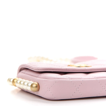 Chanel Calfskin Quilted About Pearls Card Holder Flap With Chain Light Pink 9 of 10