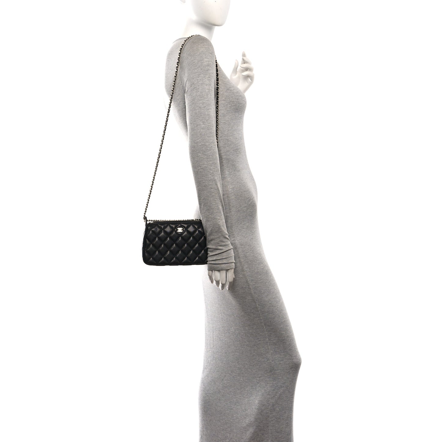 Caviar Quilted Purse With Chain Black