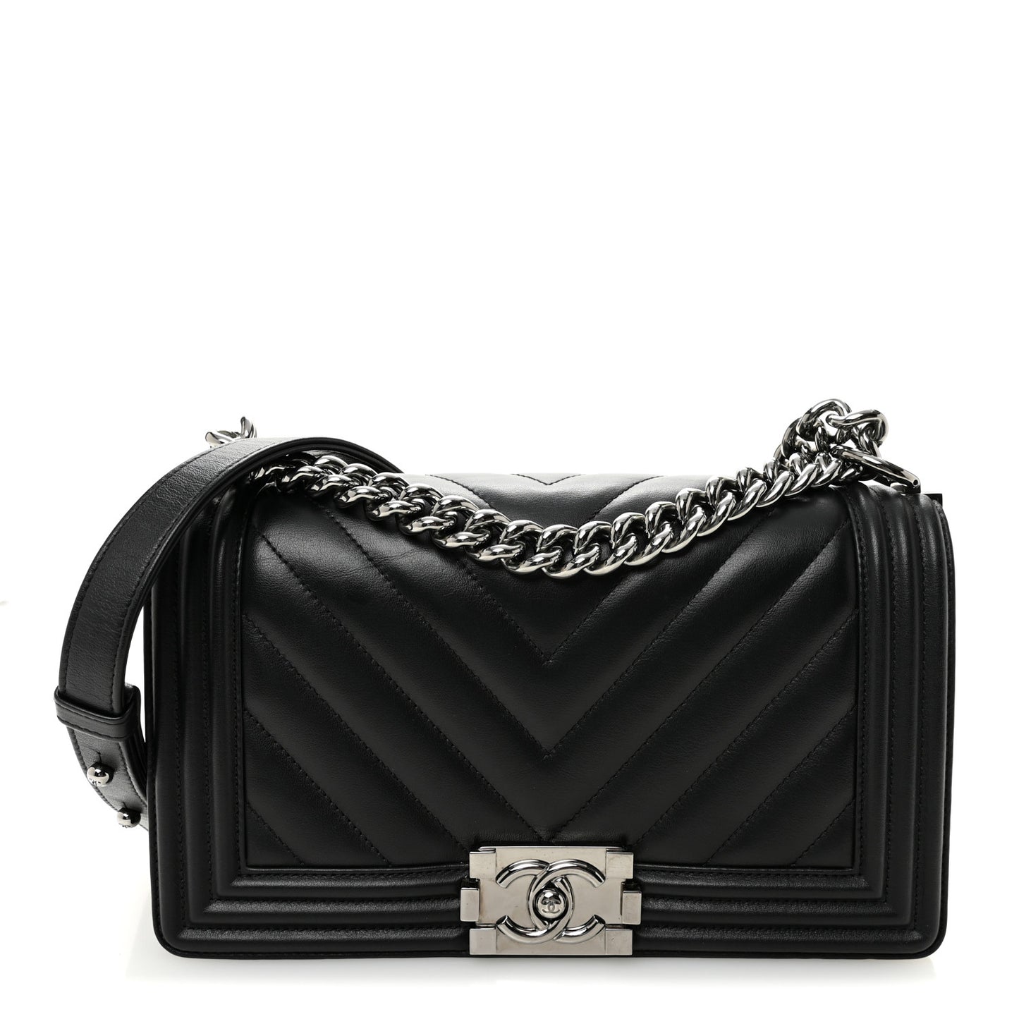 Lambskin Chevron Quilted Medium Boy Flap Black