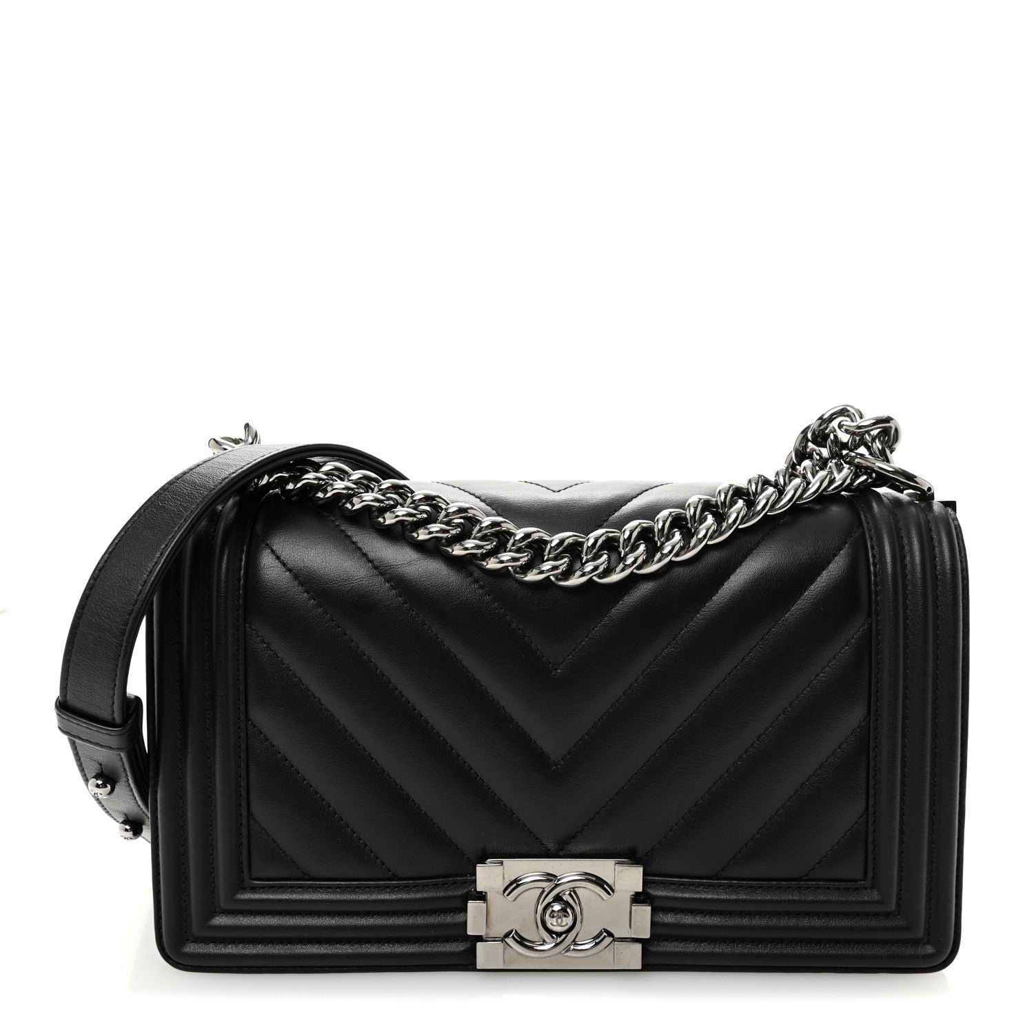 Chanel Lambskin Chevron Quilted Medium Boy Flap Black 1 of 10