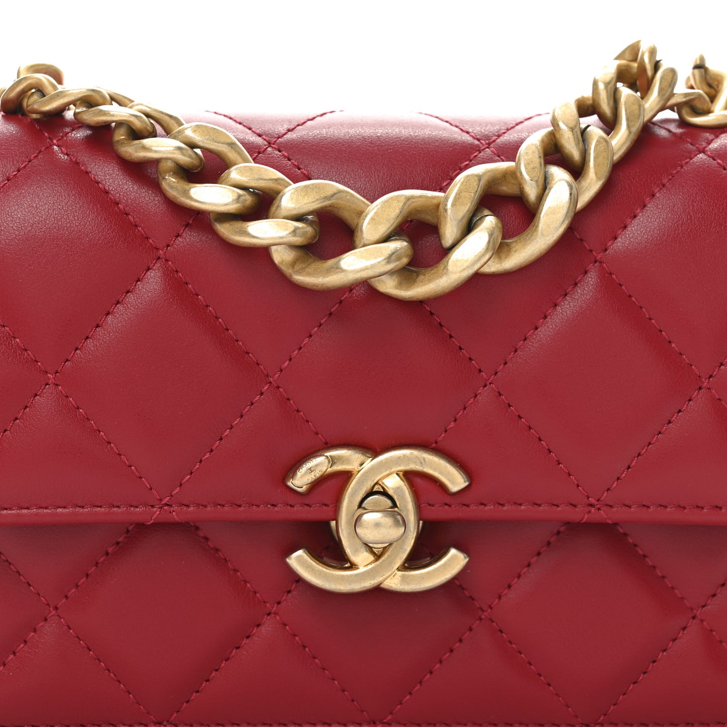 Lambskin Quilted Chunky Chain Handle Mini Flap Red
