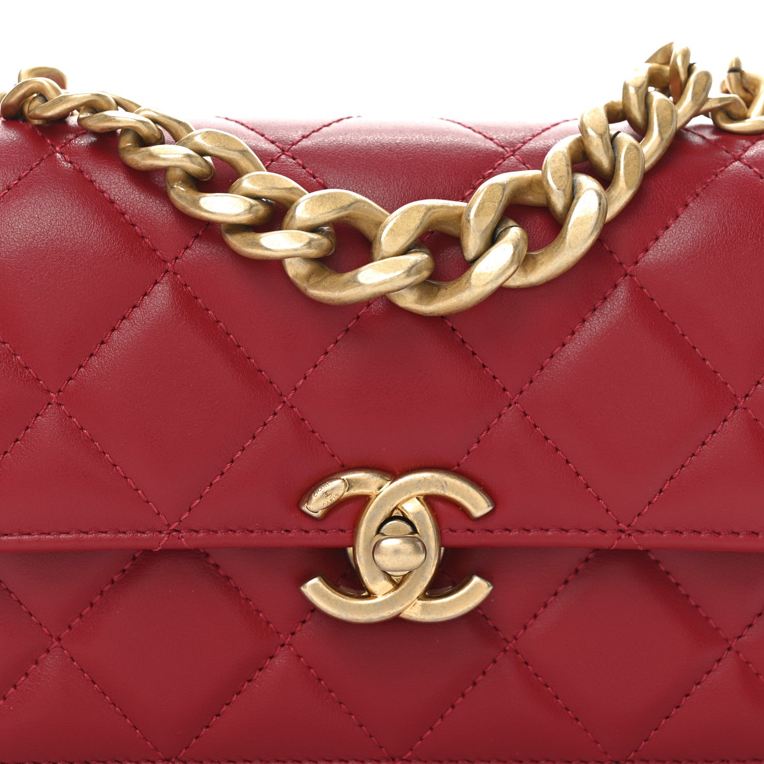 Chanel Lambskin Quilted Chunky Chain Handle Mini Flap Red 8 of 11