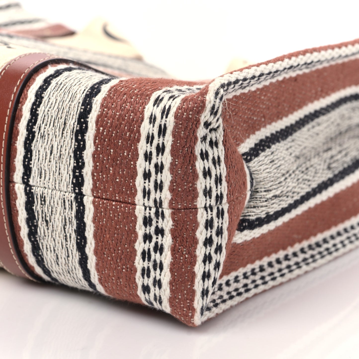 Woven Linen Large Woody Striped Ribbon Tote Sepia Brown