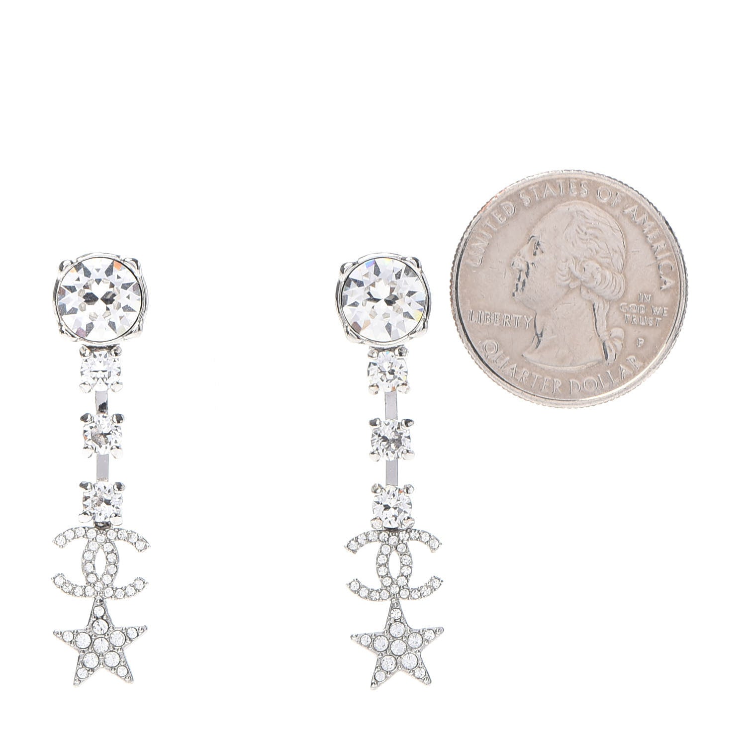 Chanel Crystal Starfall Drop CC Earrings Silver 2 of 5
