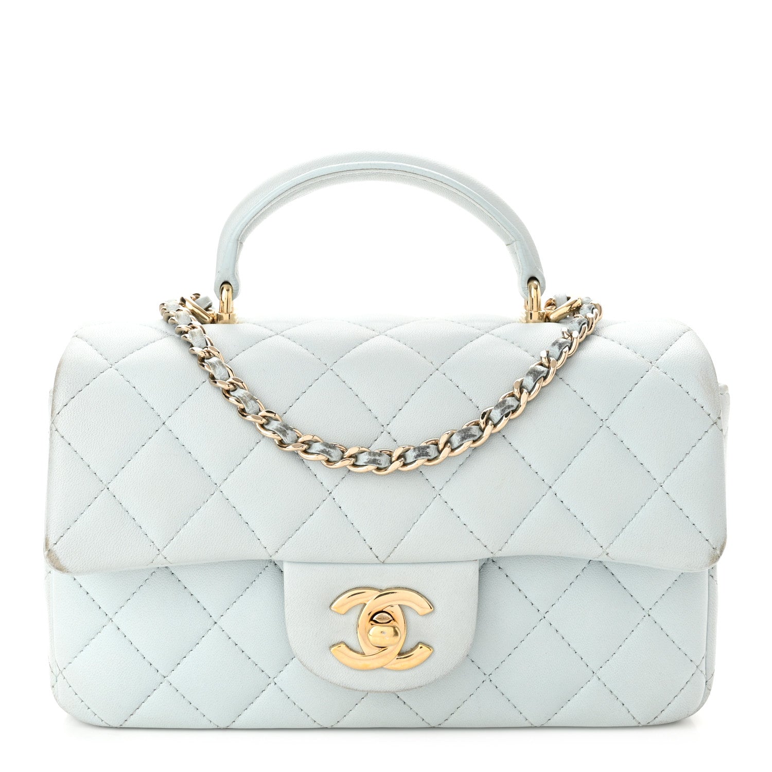 Chanel Lambskin Quilted Mini Top Handle Rectangular Flap Light Blue 1 of 12