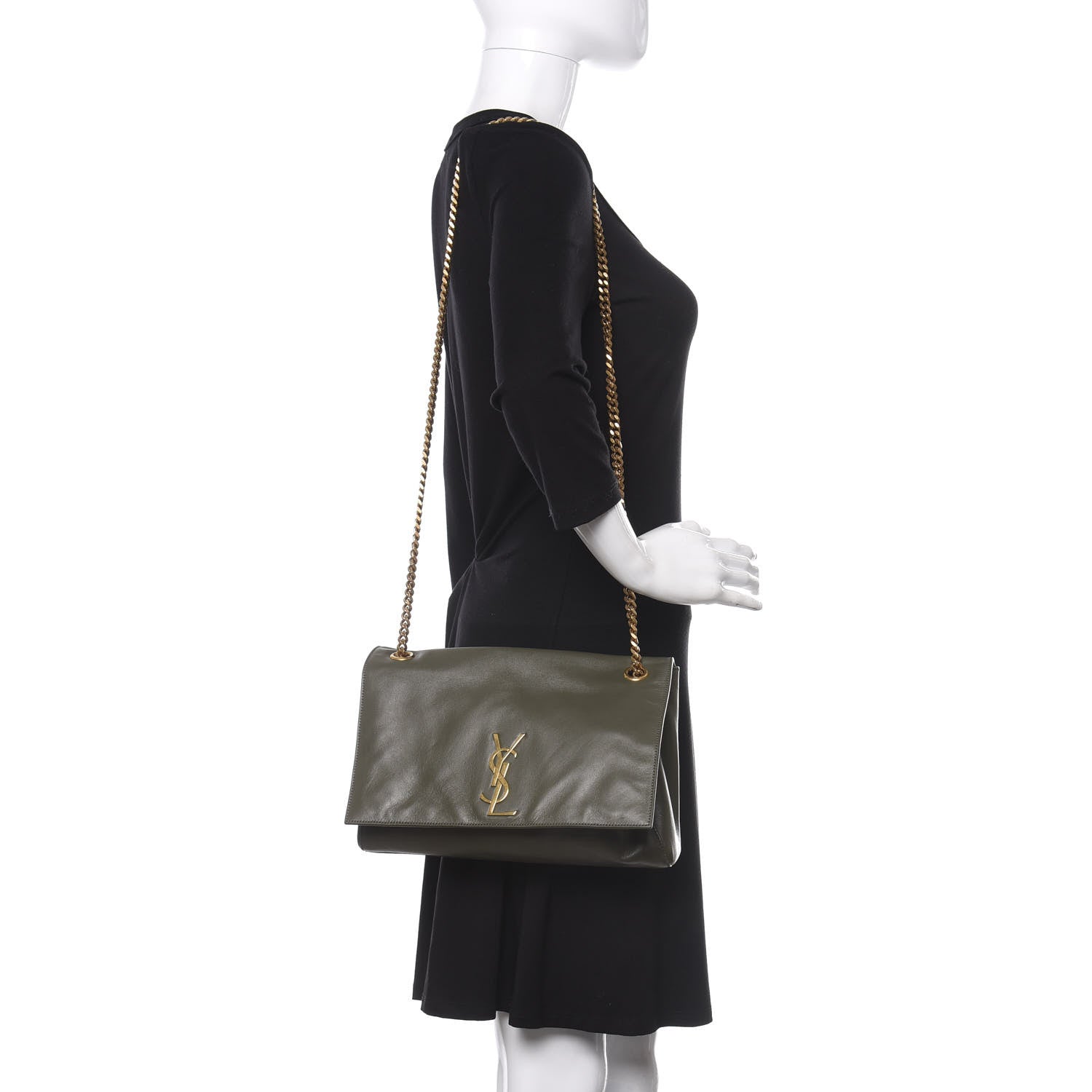 Saint Laurent Smooth Calfskin Suede Medium Reversible Monogram Kate Satchel Olive 2 of 10
