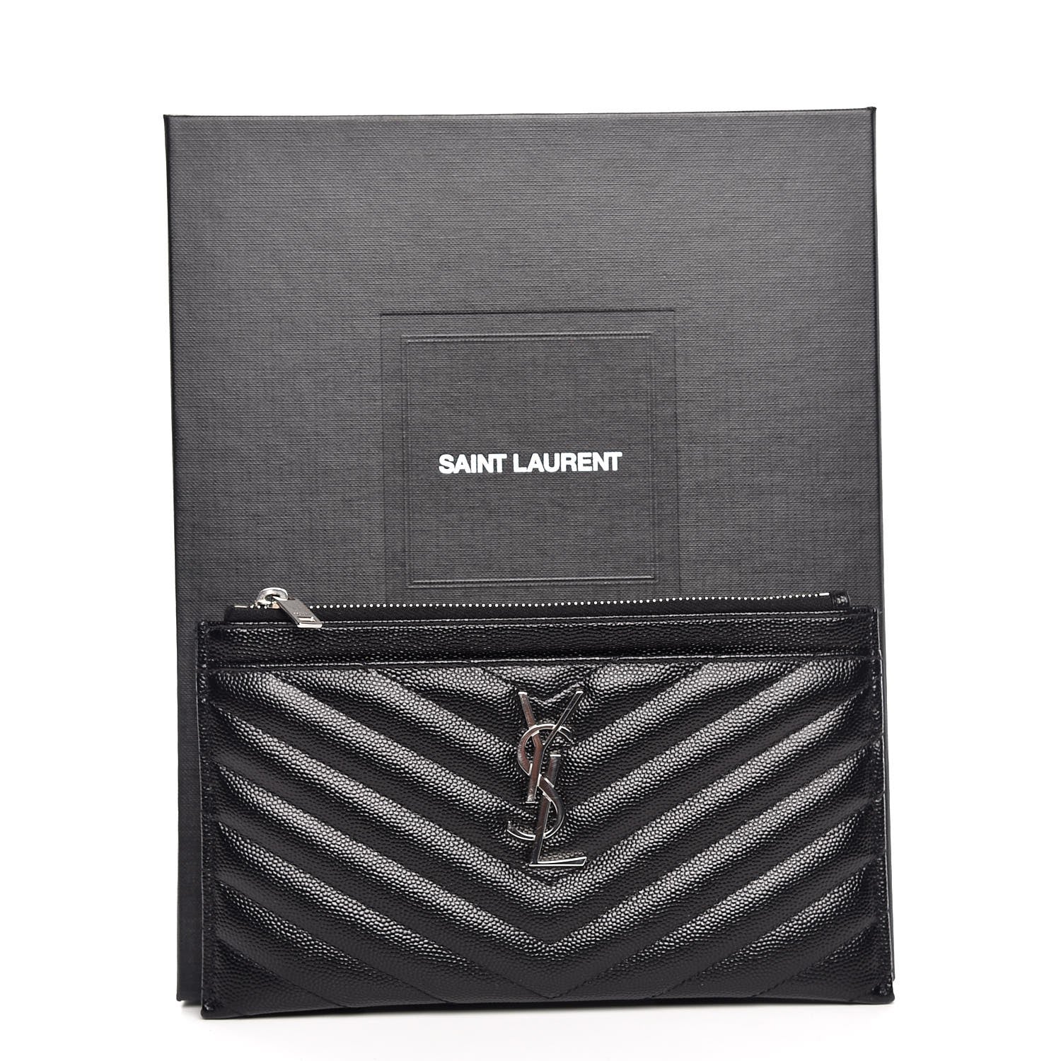 Saint Laurent Grain De Poudre Chevron Monogram Bill Pouch Black 8 of 8