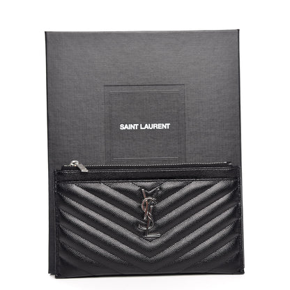 Saint Laurent Grain De Poudre Chevron Monogram Bill Pouch Black 8 of 8