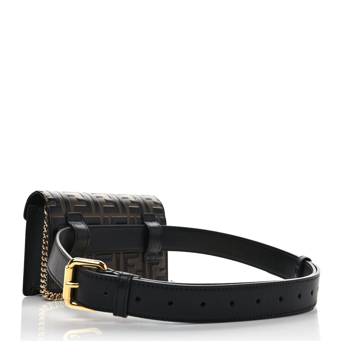 Vitello Liberty F is Fendi Bi-Color FF 1974 Embossed Envelope Belt Bag Maya Black