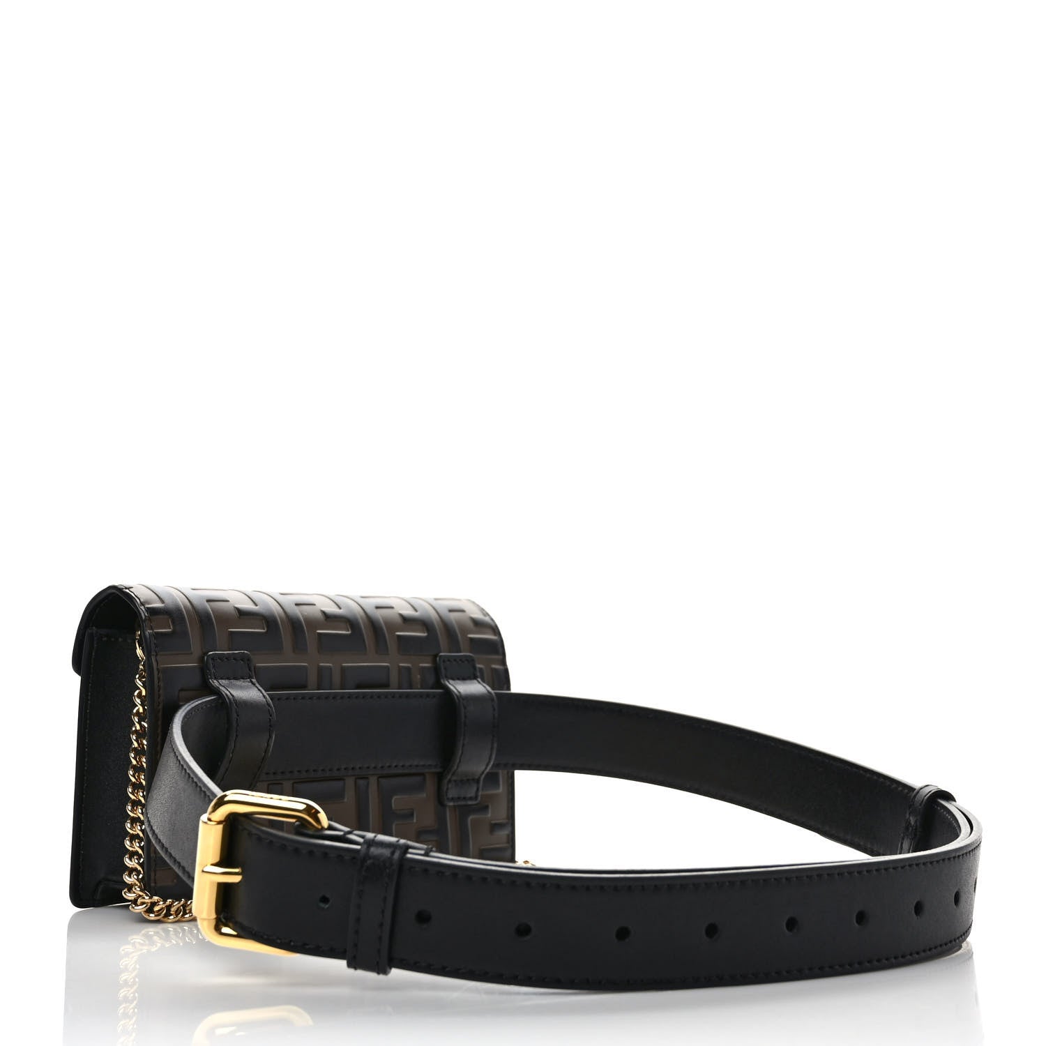 Fendi Vitello Liberty F is Fendi Bi-Color FF 1974 Embossed Envelope Belt Bag Maya Black 3 of 11