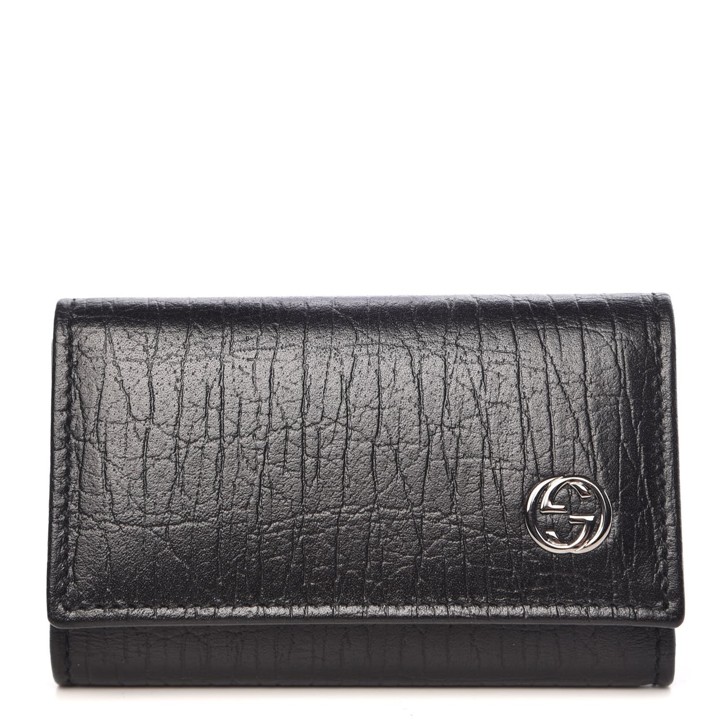 Calfskin Interlocking G 6 Key Holder Black