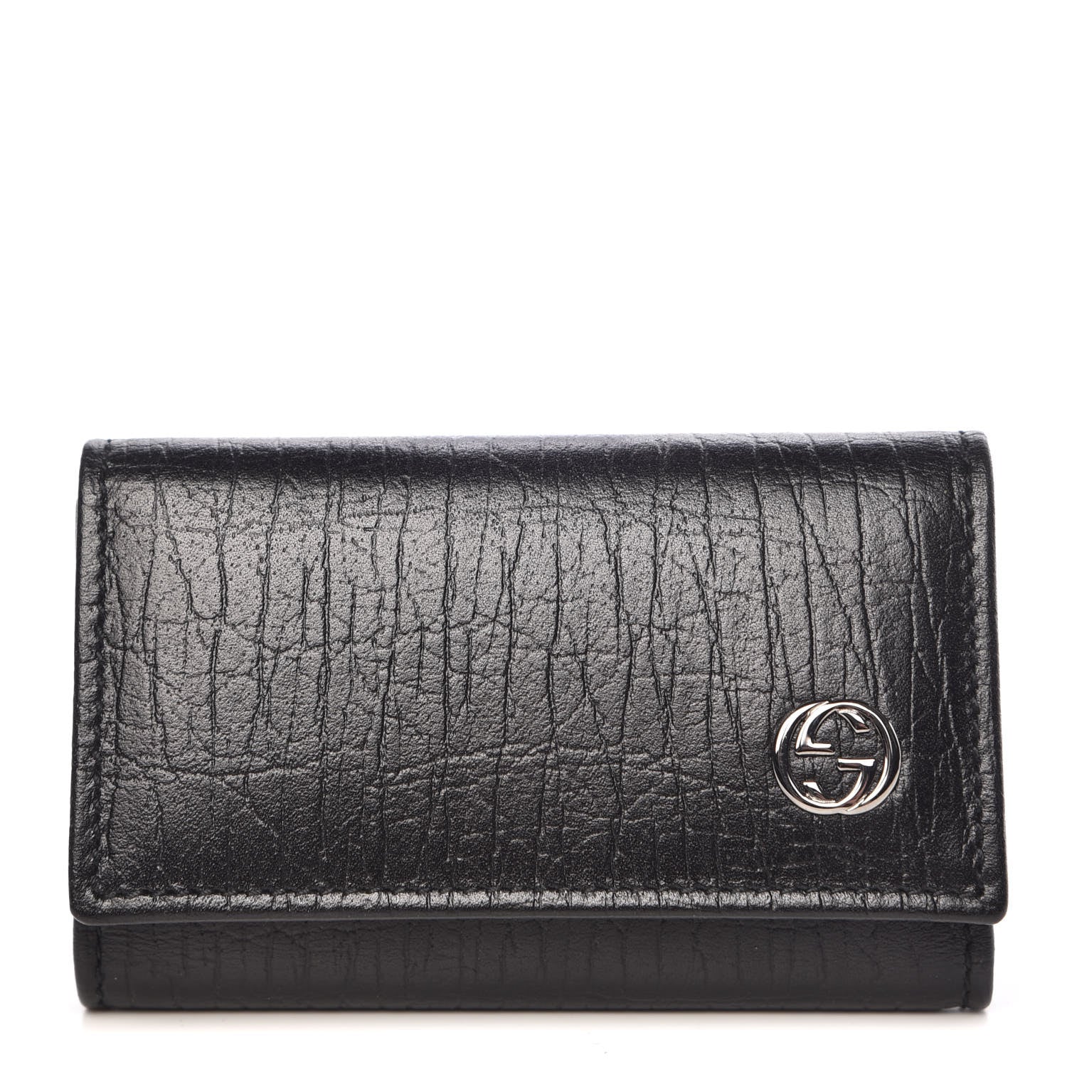 Gucci Calfskin Interlocking G 6 Key Holder Black 1 of 8