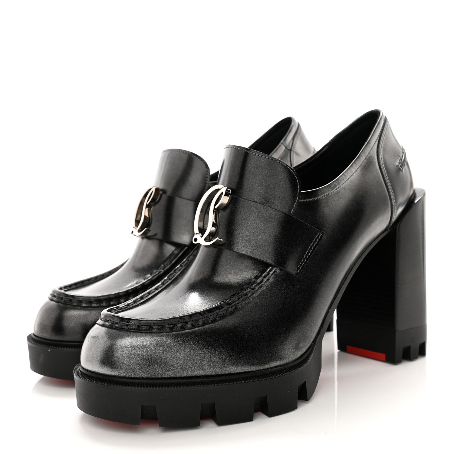 Christian Louboutin Brushed Calfskin Moc Lug Alta 100 Pump 39 39 Black 3 of 8