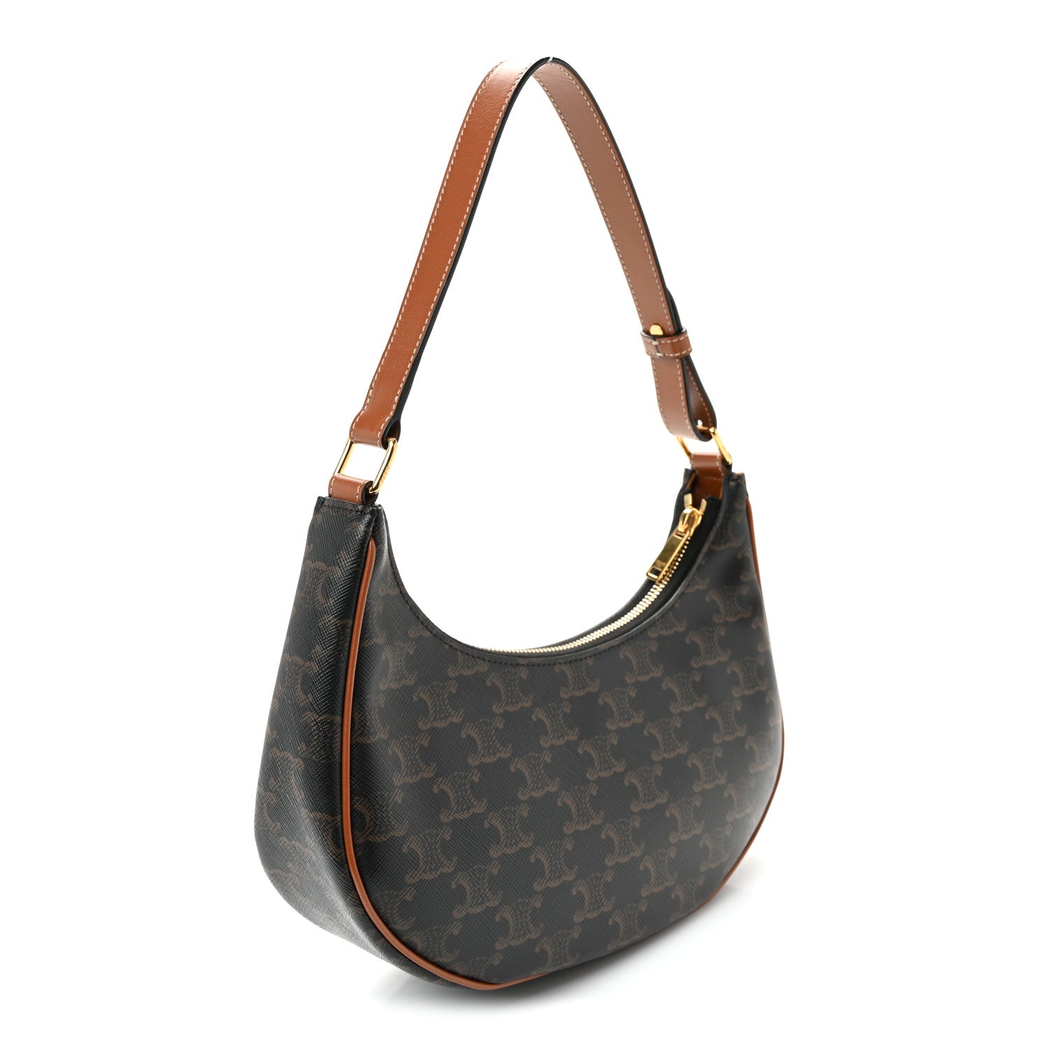 Celine Triomphe Canvas Calfskin Ava Shoulder Bag Tan 3 of 10
