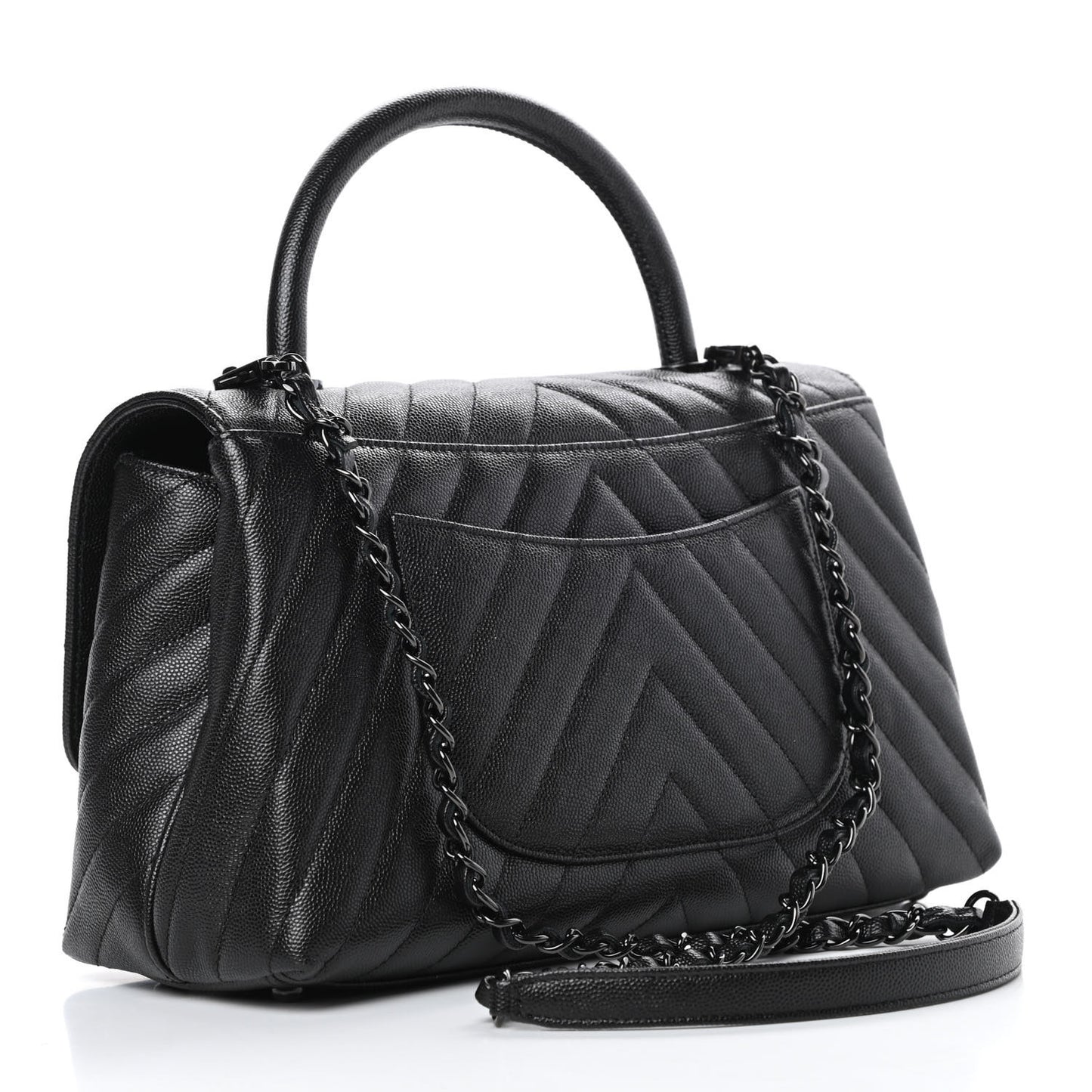 Caviar Chevron Quilted Small Coco Handle Flap So Black