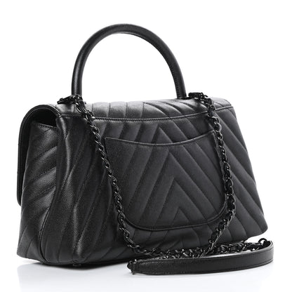 Chanel Caviar Chevron Quilted Small Coco Handle Flap So Black 3 of 10