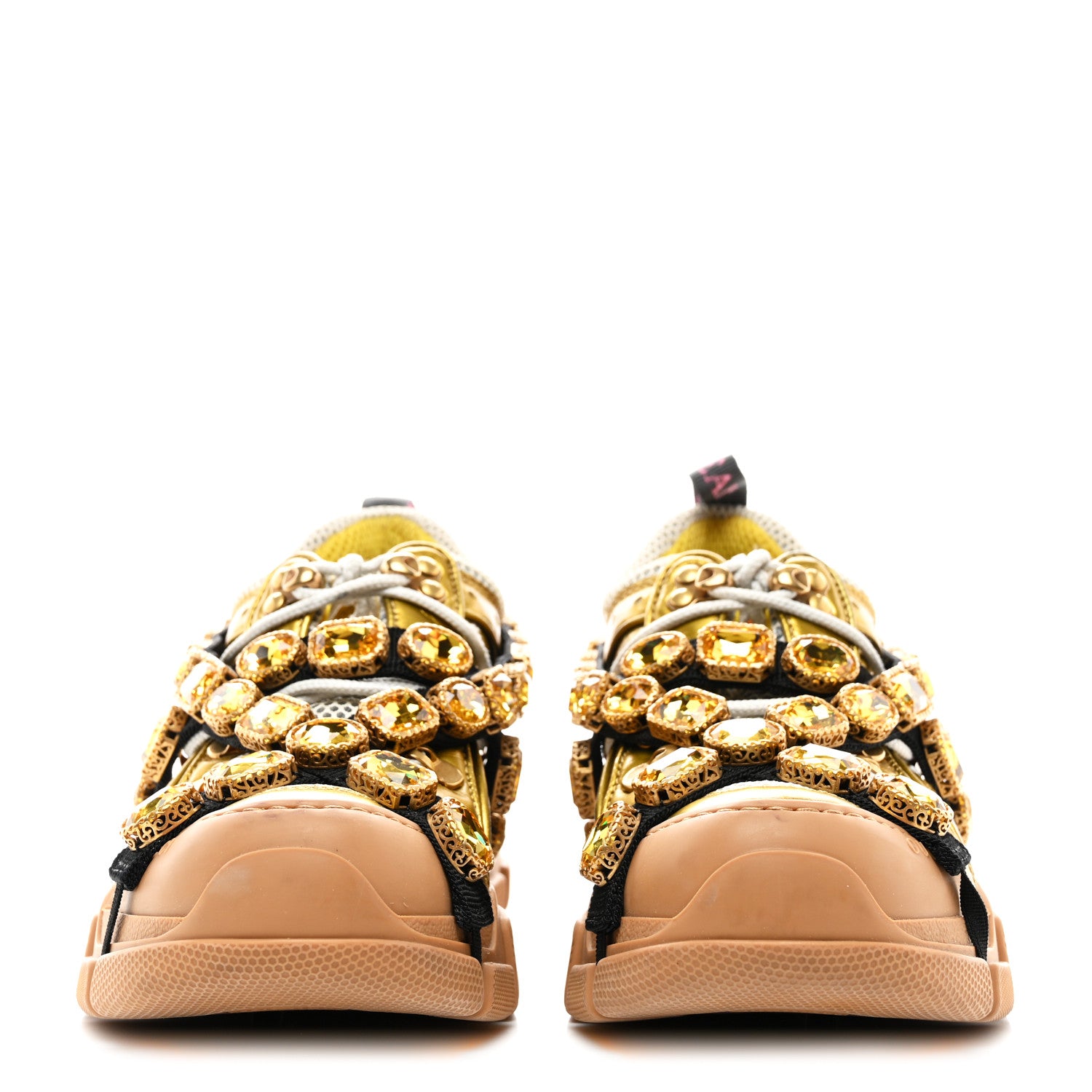 Gucci X SEGA Metallic Calfskin Mesh Removable Crystals Womens Flashtrek Sneakers 36.5 Oro Vecchio 2 of 7