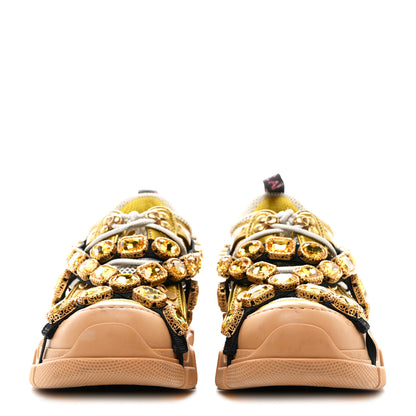 Gucci X SEGA Metallic Calfskin Mesh Removable Crystals Womens Flashtrek Sneakers 36.5 Oro Vecchio 2 of 7
