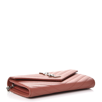 Saint Laurent Grain De Poudre Matelasse Chevron Small Monogram Chain Wallet Blush Fonce 4 of 8