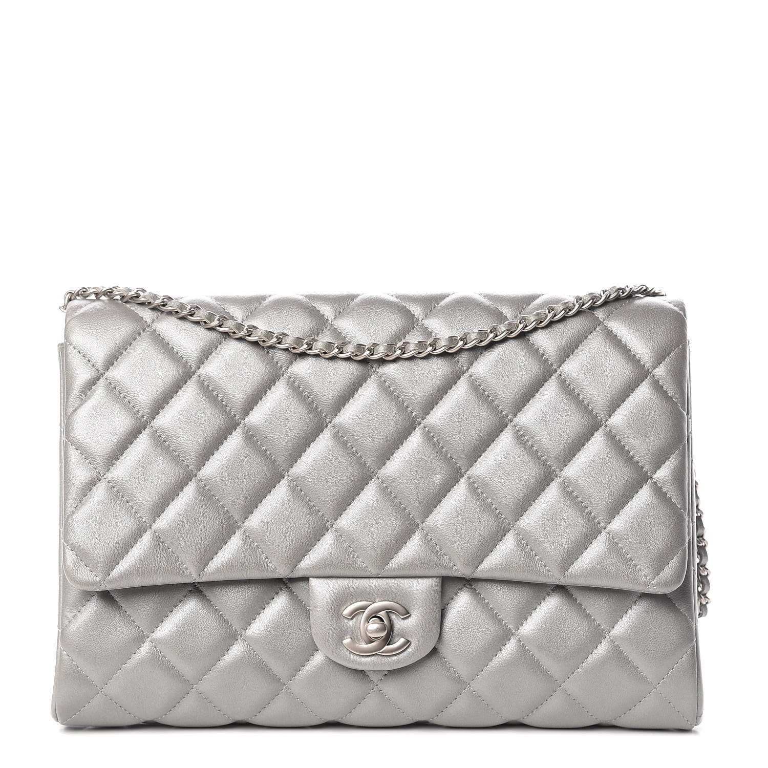 Chanel Metallic Lambskin Quilted Clutch With Chain Flap Dark Grey 1 of 7